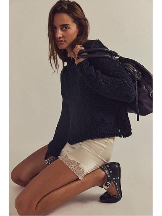 Free People Tops - Free People Black Opal Rollneck Chunky Knit Sweater - Cozy Women's Pullover